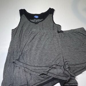 Simply Vera Tunic-Length Short Pajama Set Chiffon Trim Gray Black Size Medium PJ